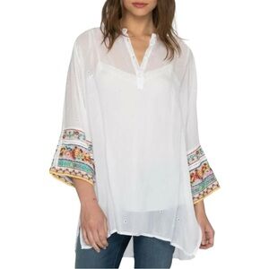 JOHNNY WAS EMBROIDERED EYELET BOHO PULLOVER TUNIC TOP